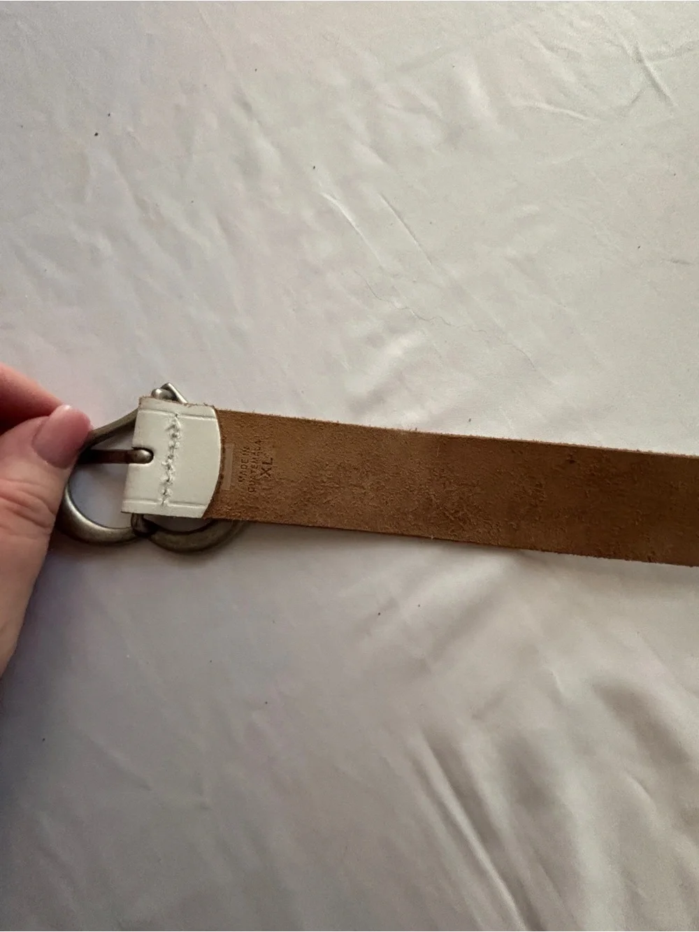 White Leather Belt with Heart Shaped Silver Buckle Women’s XL